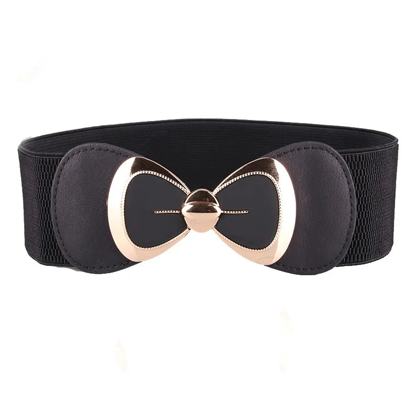2025 New Fashion PU Leather Webbing Belt for Ladies Bow Elastic Waistband with Alloy Buckle for Daily Use