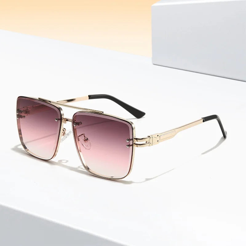 Double Bridge Mens Oversized Square Women Luxury Brand Gold Woman Golf Sunglasses Eyeglasses Blue Lens