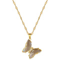 Trendy Jewelry Stainless Steel Lip Chain Butterfly Necklace Women Shining Cubic Zirconia CZ Butterfly Pendant Necklace