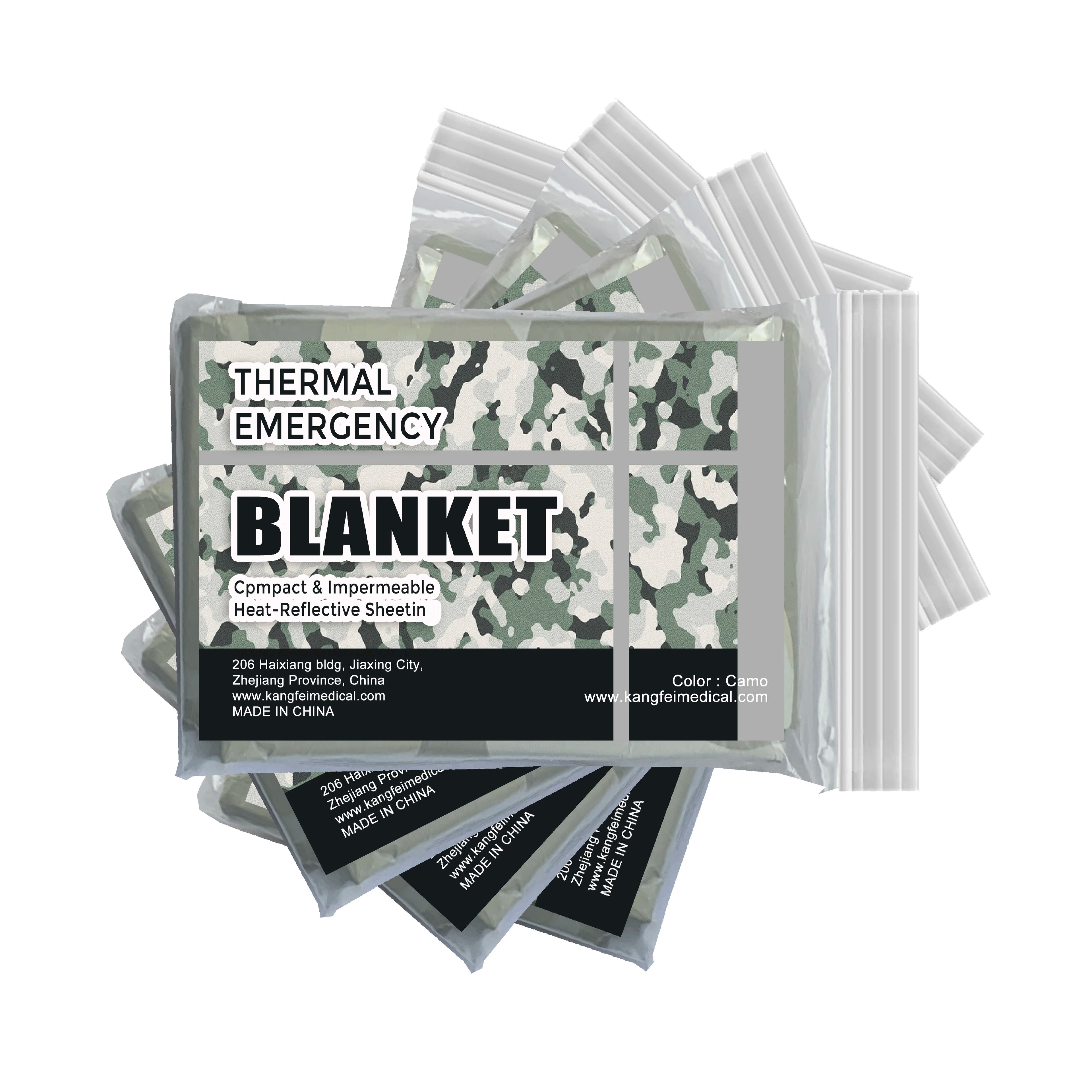 Wholesale Reusable Camo Thermal Mylar Foil Blanket Outdoor Survival Aluminum Heat Reflective Emergency Blanket