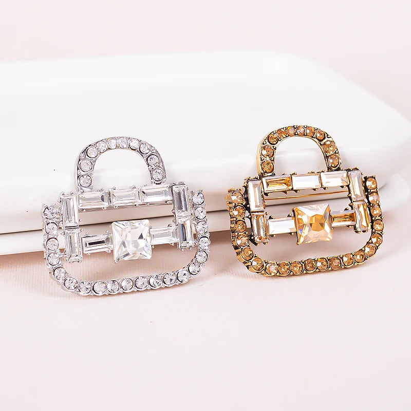 Fashion Jewelry Diamond Inlaid Bag Brooch Pin Ladies Rhinestone Crystal Handbag Shaped Brooch