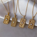 Fashion Trendy Stainless Steel Princess Cut Star Sun Moon Three-dimensional Embossed Opal Pendant Necklace for Wedding & Party