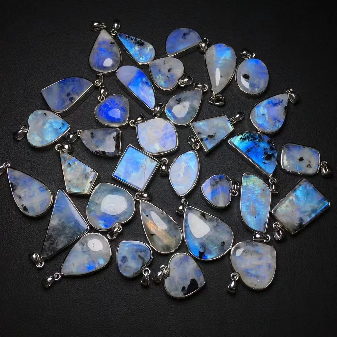 Blue Moonstone Pendant Natural Crystal S925 Blue Moonstone Pendant for Decoration