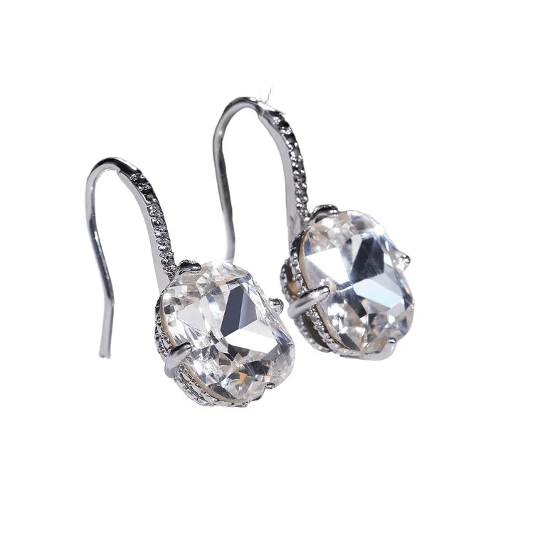 Fashion Fine Silver Plated Brass Cute Minimalist Hook Huggies Atmospheric and Versatile square Zircon Earrings Female