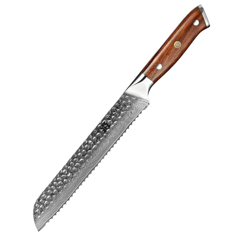 XINZUO Razor Sharp Damascus Steel Kitchen Bread Knife Desert Iron Wood Handle