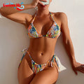 Custom Bikini Set OEM ODM Full Size and Color Customized Eco Spandex Fabric Micro Bikini Lace up High Waist Thong Bikini