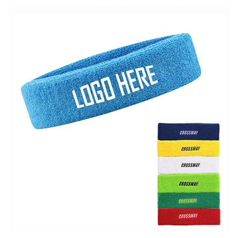 Custom Logo Terry Cloth Sports Headband Sweat Absorbent Cotton Headband for Gym Fitness Training