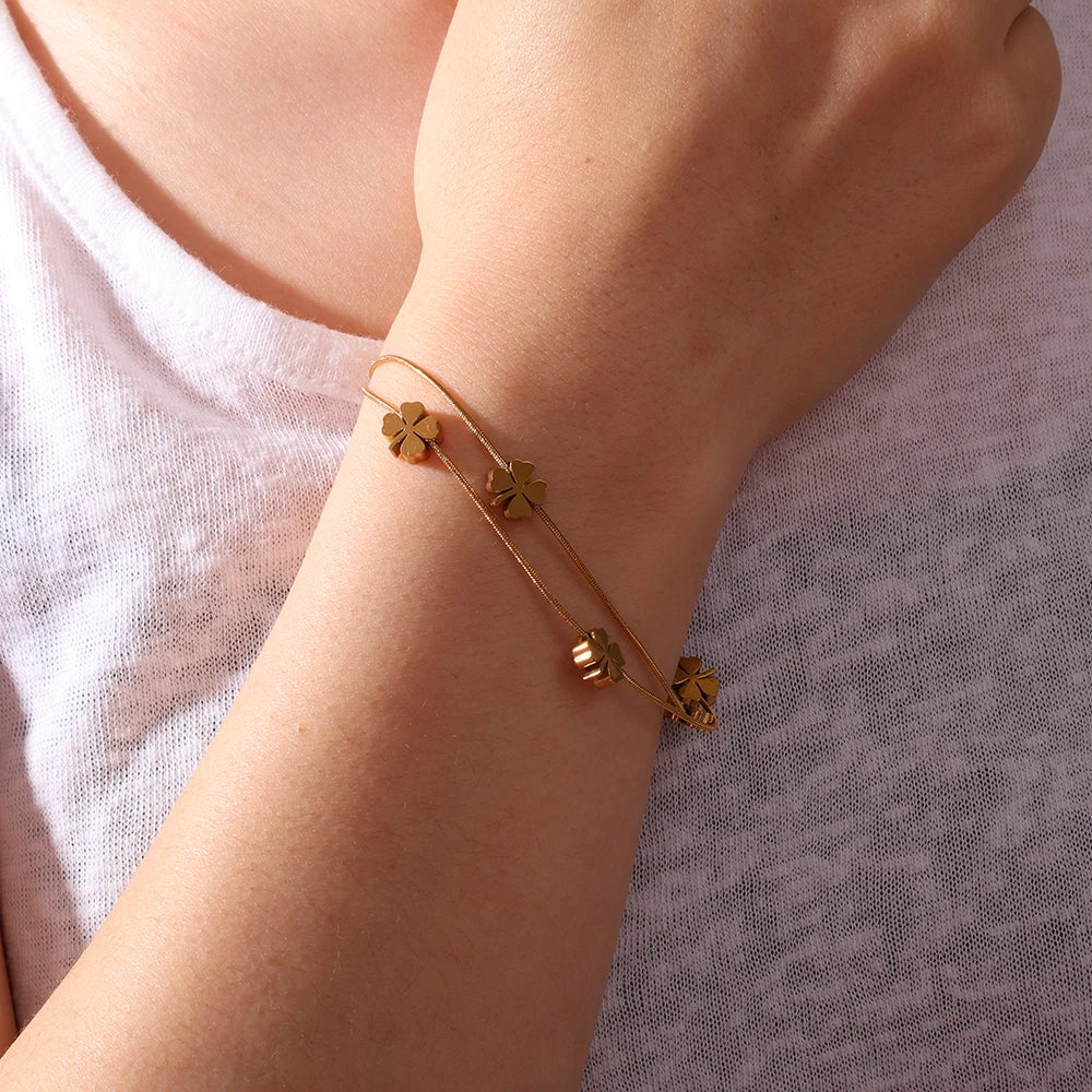 High Quality Designer Four Leaf Clover Multi Layered Bracelet Adjustable Fashion Gold Snake Chain Women Lucky Bracelet Jewelry