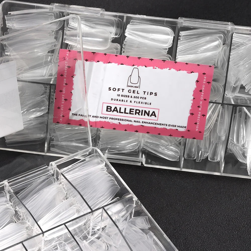 SAGALAGA Wholesale Clear Matte Nail Extension Tips Different Size Soft Gel Tips with Customs Brand Box