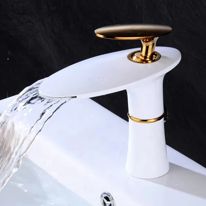 Wholesale Modern Bathroom Brass Water Mixer Tap White Waterfall Basin Faucet