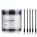 200 Count Black 100% Pure Natural Organic Ctoon Lint Free Sticks Round & Spiral Cotton Swab for Daily Cosmetic Cleaning