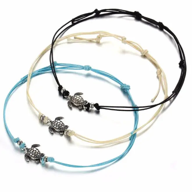Wholesale Ankle Bracelet Jewelry Simple Single Wax Rope Antique Charm Sea Turtle Anklet Women