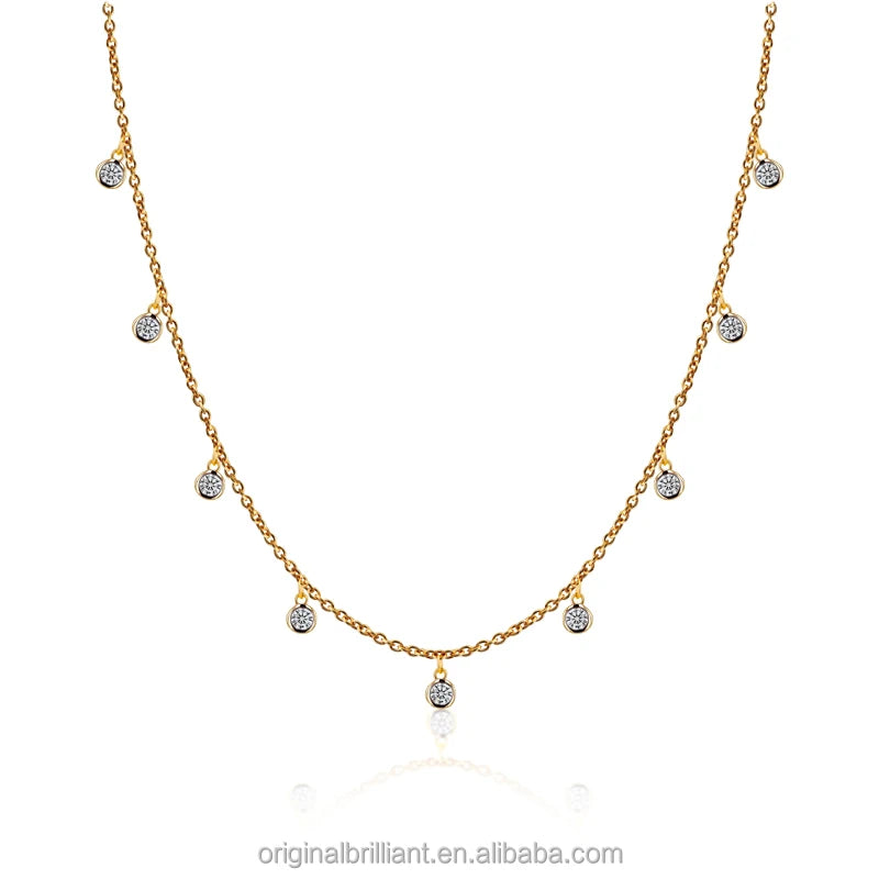 Starsgem Round Brilliant Cut Lab Grown Diamond Chain 18K Soild Yellow Gold Tennis Necklaces for Women