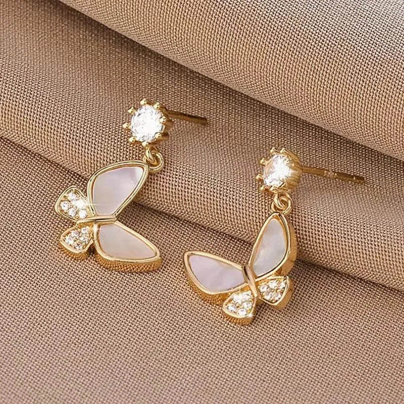 Luxury Fashion Ladies Elegant 14K Gold Butterfly Earrings Woman Ladies Earrings Designs for Party Girls