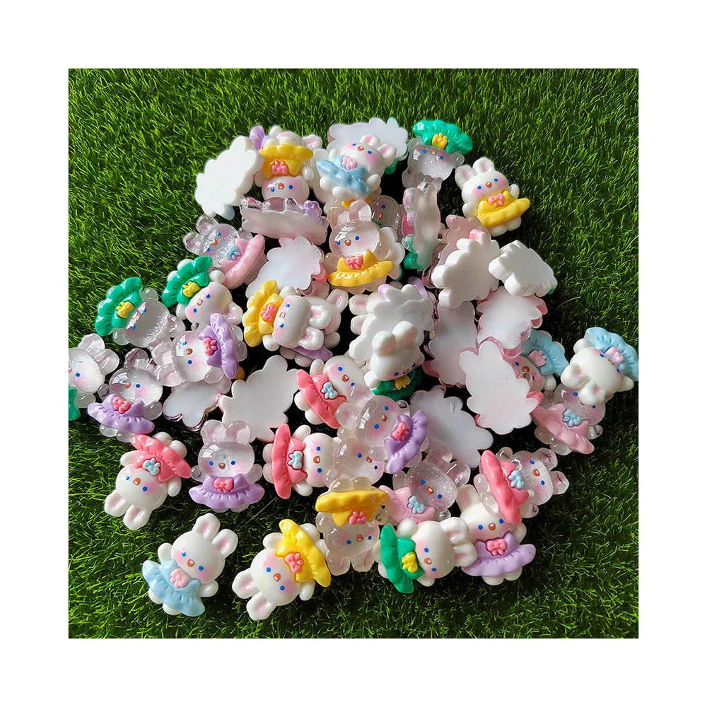 Resin Cartoon Glitter Dress Rabbit Flat Back Cabochon Scrapbooking for Phone Decor Parts DIY Hair Bows Center Accessories