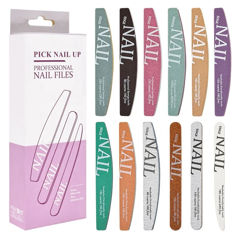 12pcs Box Professional Nail File Double Sided Grit Nail Sand bar Manicure Tool Sanding Polishing Strip