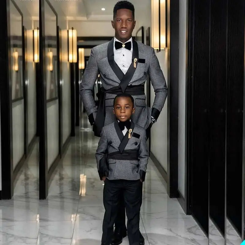 New Handsome Men Suits Custom Made Shawl Lapel Double Breasted With Belt Wedding Pocket Groomsmen Costume Pour Homme Blazers