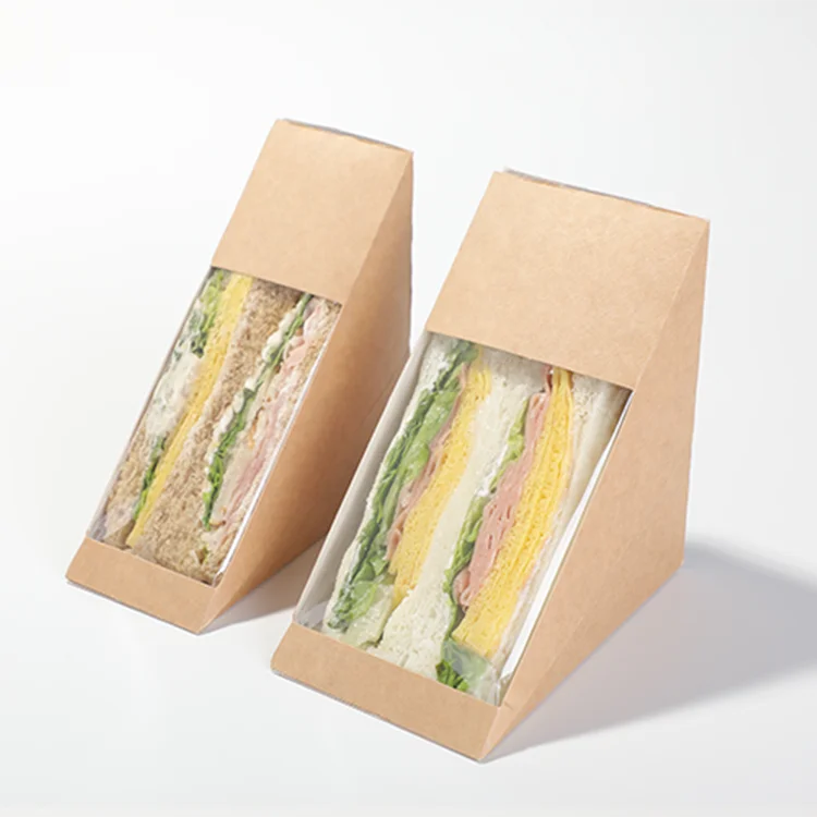 Wholesale Triangle Cake Box Takeout to Go Kraft White Packaging Craft Sandwich Paper Box