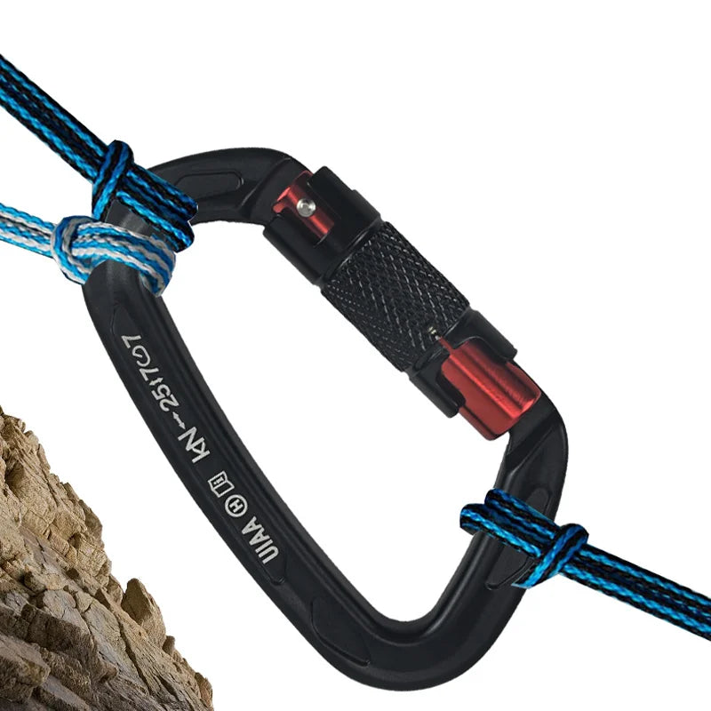 Lightweight Aviation Aluminum 7075 D Shape Carabiner Hook Clip Auto-Locking Triact Design CE UIAA Certified 25KN Breaking Load