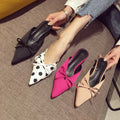 Korean Version Pointed Low Heel Polka Dot Sandals Fashion Bow Casual Walking Shoes for Women