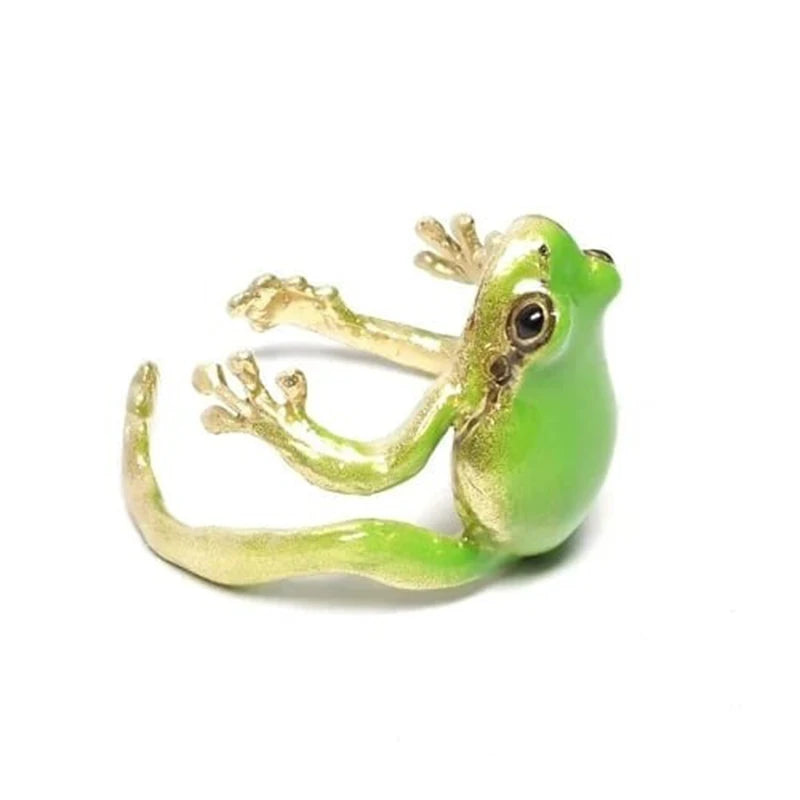 Animal Aesthetic Jewelry Adjustable Green Frog Statement Ring for Women Men Vintage Brass Latest-Tree Frog Finger Ring DJ-4=T