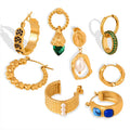 Hypoallergenic Chunky Gold Plated Stainless Steel Jewelry Crystal Pearl Hoop Earring Set for Women