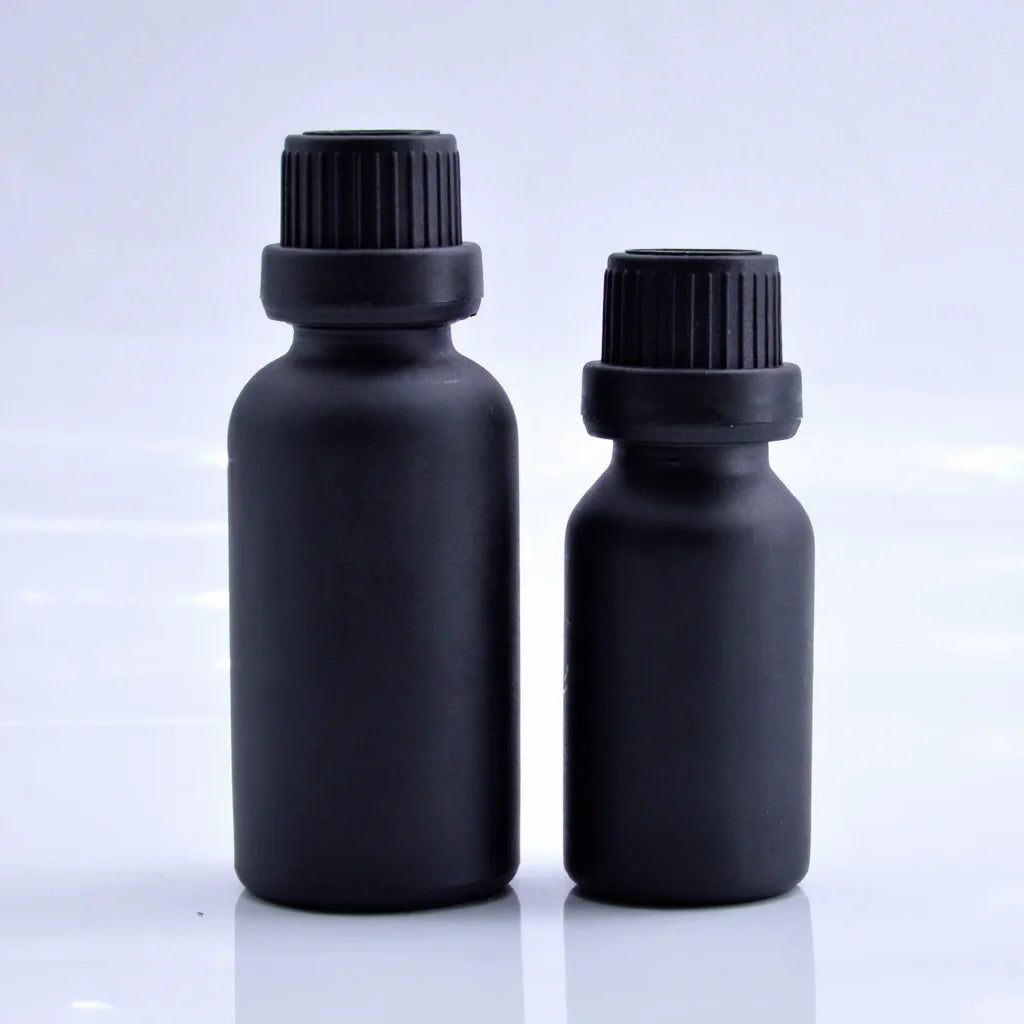 OBROU Cheap Price 5ml 10ml 15ml 20ml 30ml 50ml 100ml Black Frosted Glass Dropper Bottle with Plastic Plug for Beard Oil