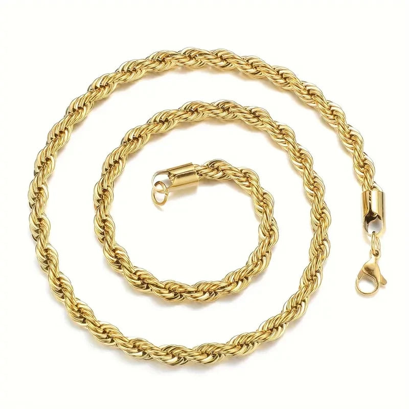 Hypoallergenic 18K Gold Plated Waterproof Tarnish Free Stainless Steel Jewelry Twisted Rope Chain Necklace  for Women Jewelry