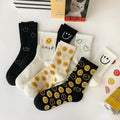Cartoon Socks Women Jacquard Crew Socks Smiling Face Floral Socks
