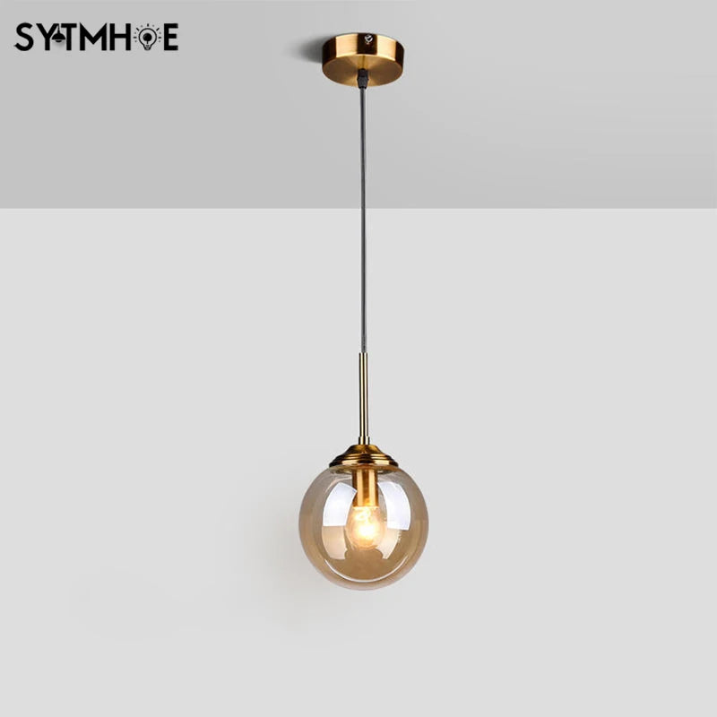 Suspension Nordic Pendant Light Bedroom Restaurant Transparent Amber Grey Kitchen Glass Island Light with 1.5 Meters Cord