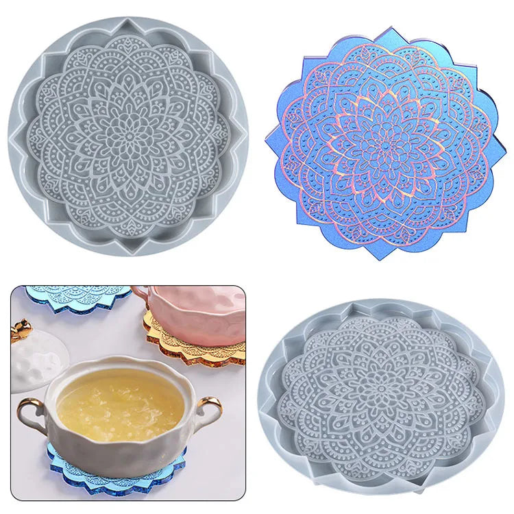 YS Mandala Coaster Epoxy Resin Mold Cup Mat Placemat Casting Silicone Mould DIY Crafts Home Decorations Making Tools