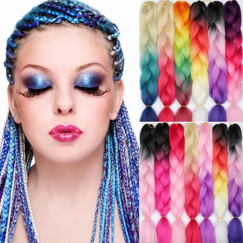 Bulk Stock Cheap 24inch 100g Colorful Synthetic Ombre Braid Hair Jumbo Braided Wigs Women Braids Wigs Hair