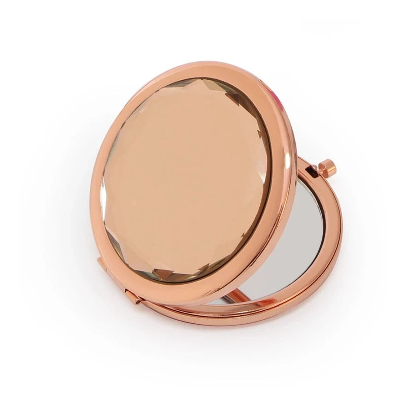 Hot Sale Diamond Shape Rose Gold Frame Crystal Pocket Mirror Customized Round Crystal Jewel Mirror