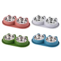 Stylish Pet Bowl Dual Bowl Set Stainless Steel Dog Cat Feeding Water Dish Cute Design 2-in-1 Pet Supplies