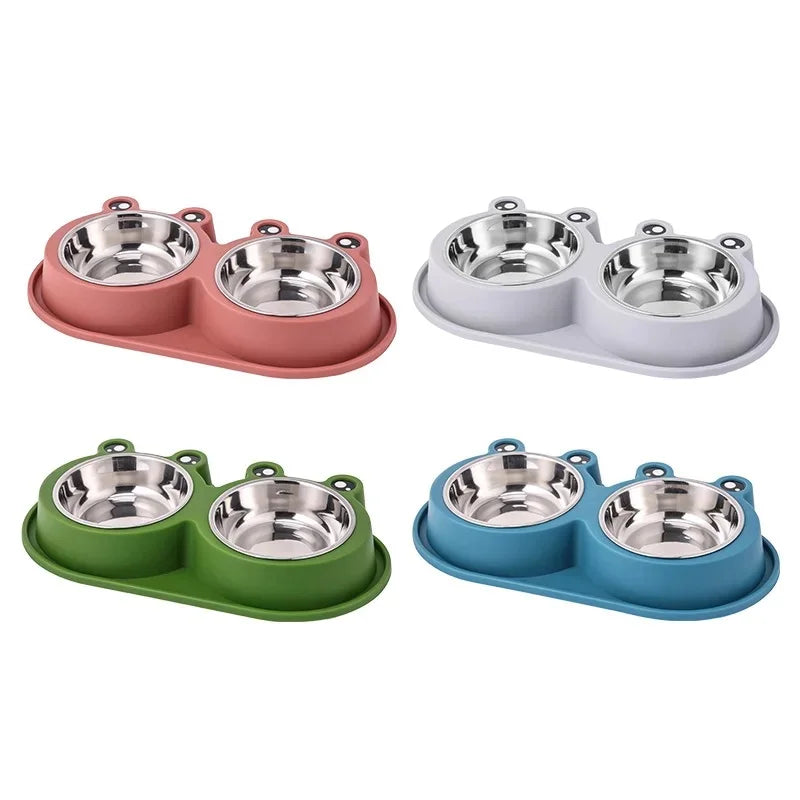 Stylish Pet Bowl Dual Bowl Set Stainless Steel Dog Cat Feeding Water Dish Cute Design 2-in-1 Pet Supplies