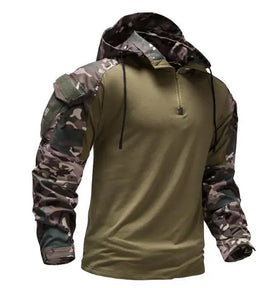 Wholesale Oversized Quick Dry Long Sleeve Outdoor Sport T-shirt With Hood Men Quarter Zip Camouflage T Shirt