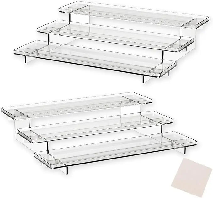 2 Pack 3-Tier Acrylic Display Racks Perfume/Organizer/Cologne Stand Makeup/Cupcake/POP Figures Stand Tiered Display Stand Men