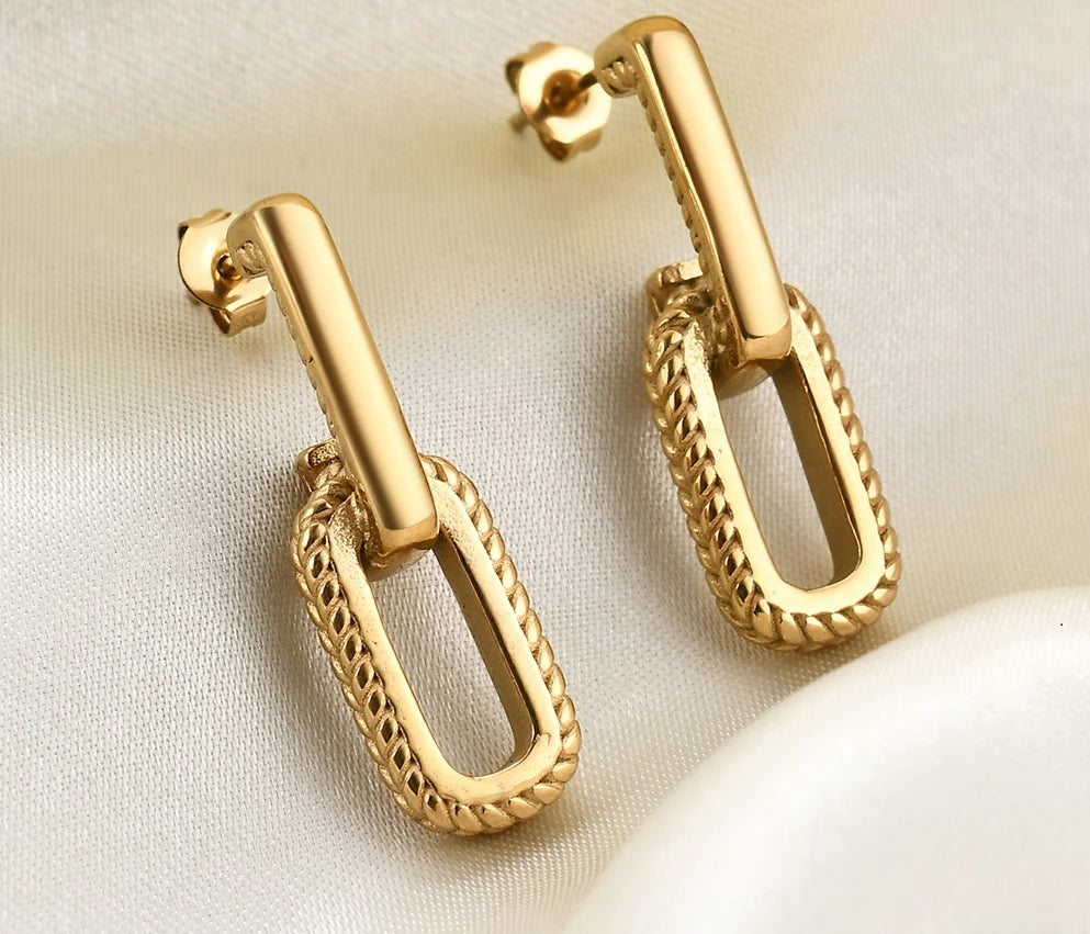 New Geometric Textured Hoop Earrings Minimalist Jewelry Unusual Architect Waterproof Chunky Geometric Fashion Earrings for Women