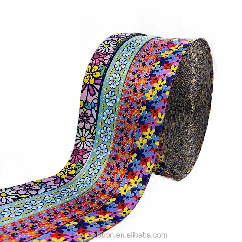 Daisy Pattern 38mm Width Printed Polyester Webbing Straps Webbing for Dog Collars Sublimation Printed Webbing