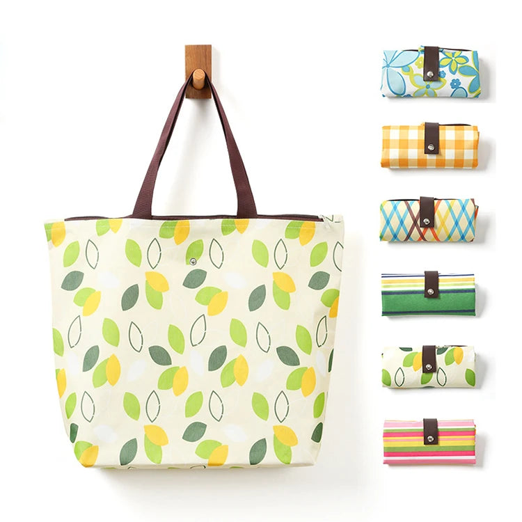 Custom Printed Letter Zipper Shopping Bag with Long Handle Portable Polyester Casual Street Reusable Environmental Handbag