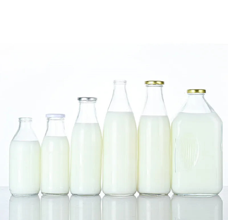 Vintage Glass Milk Drinking Bottles with Screw Cap Lids 500ml 568ml 750ml 1000ml 2000ml Sizes for Breakfast Shakes