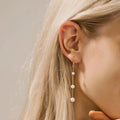 EManco Women Trendy Fine Jewelry  Gold Plated Stainless Steel Earrings Fresh Water Pearl Drop Chain Pendant Earring Wire