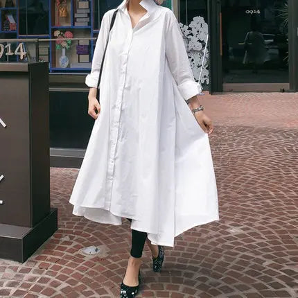 Wholesale 2025 Spring and Summer Long-sleeved Loose Plus Size Dress Fashionable Black and White Irregular Casual Dress
