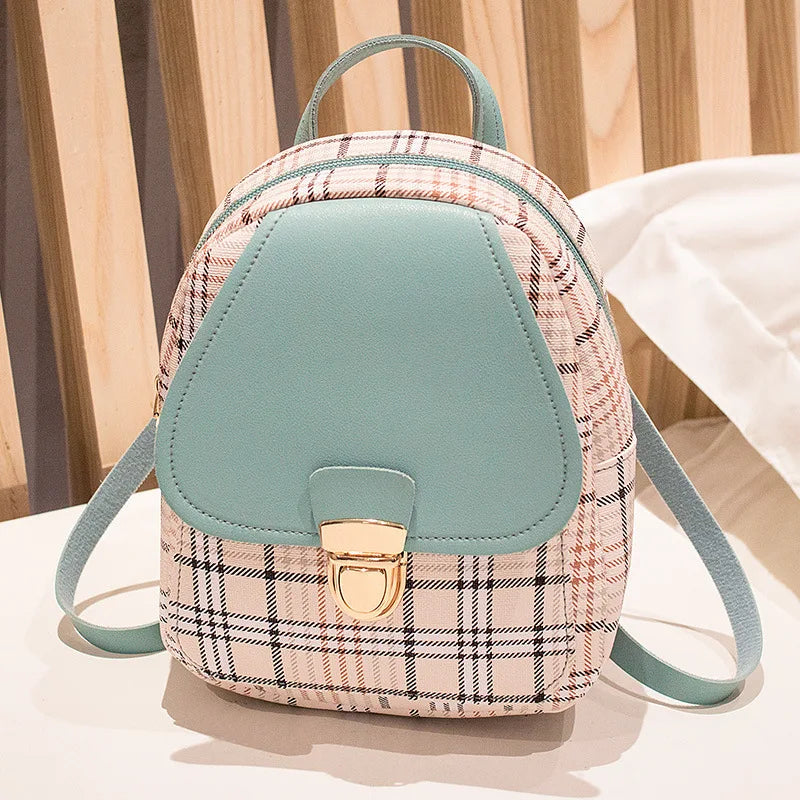2026 Wholesale PU Printing Plaid Woman Small Backpack Mini Ladies Bag Fashion Leather Travel Shoulder Small Backpack