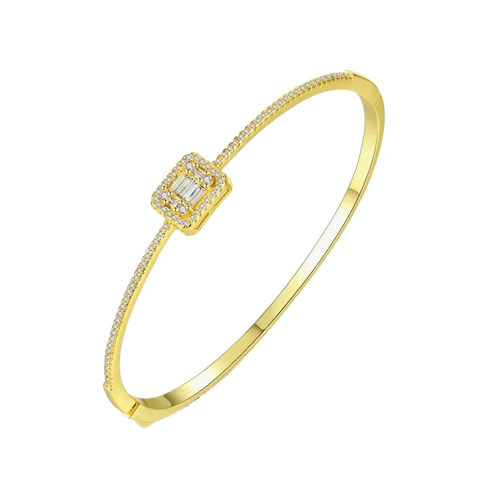 Women's Fashion Square Shape Zircon Copper Bracelets Gold Plated CZ Wholesale Jewelry