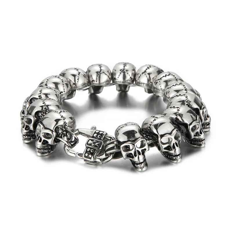 KALEN Wholesale Skull Link Bracelet Necklace Mens Stainless Steel Large Biker Gothic Style High Polished
