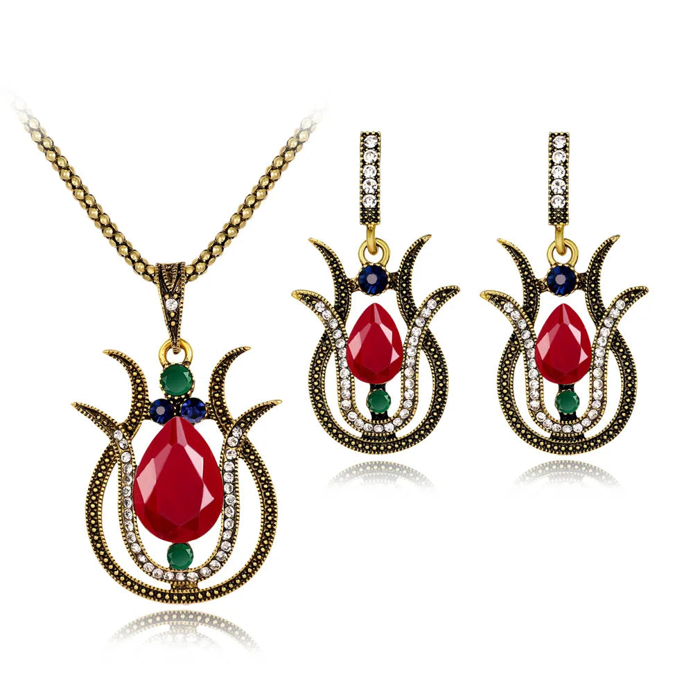 Europe and the United States Wholesale New Vintage Necklace Set Fashion Diamond Jewelry Earrings Necklace Set