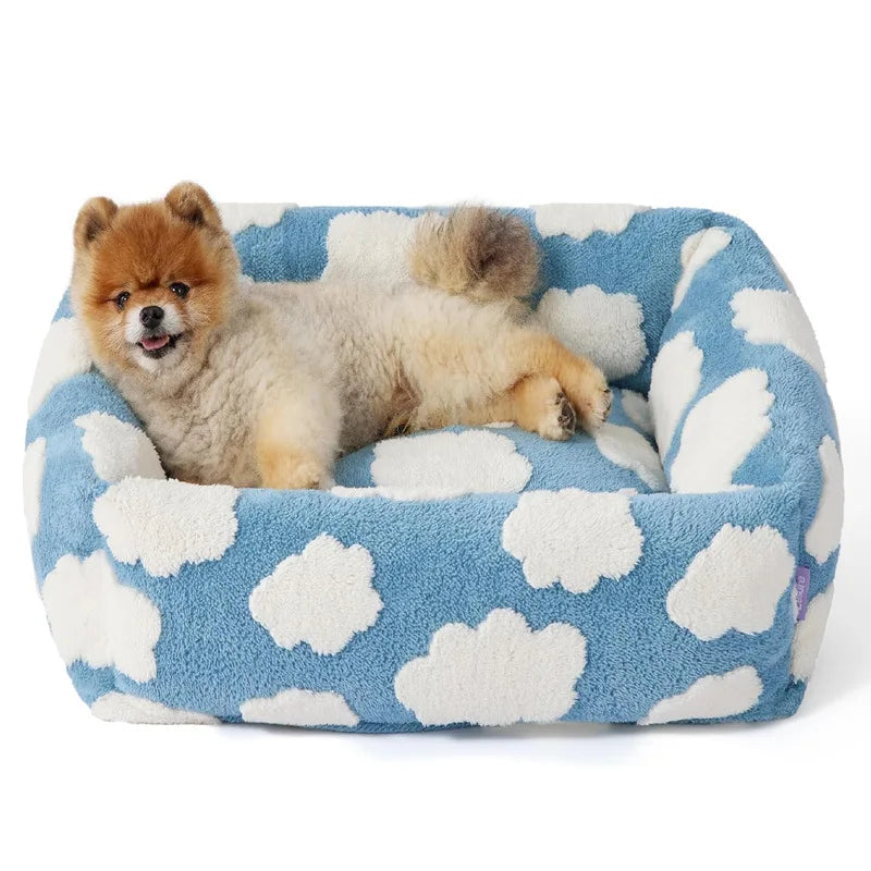 Cloud Dog Kennel Soft Cotton Velvet Jacquard Thickened Warm Cat Kennel Comfortable Pet Cushion Winter Square Crossover Kennel MegaBDM