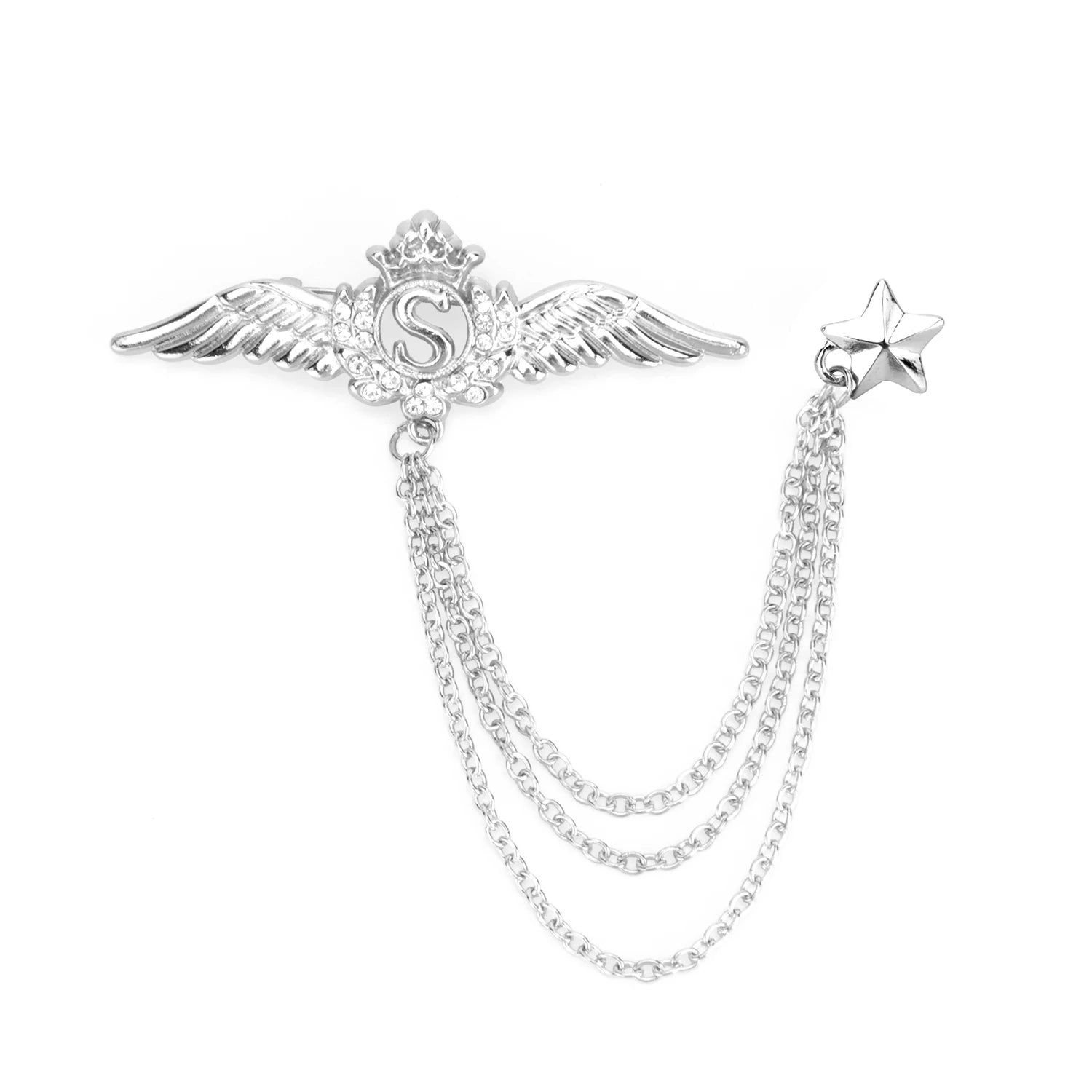 Daili Letter S Silver Winged Brooch Star Pendant Brooch Handmade Lapel Pin Brooch Lapel Pins for Unisex