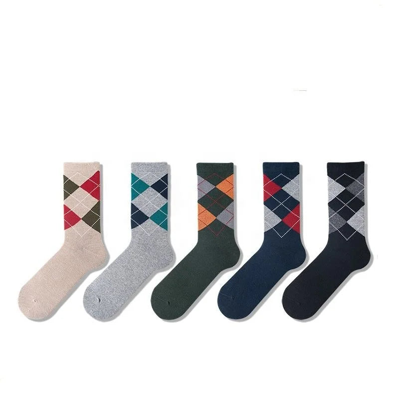 Wholesale Classic Argyle Patterned Office Socks Formal Business Dress Cotton Crew Socks for Men